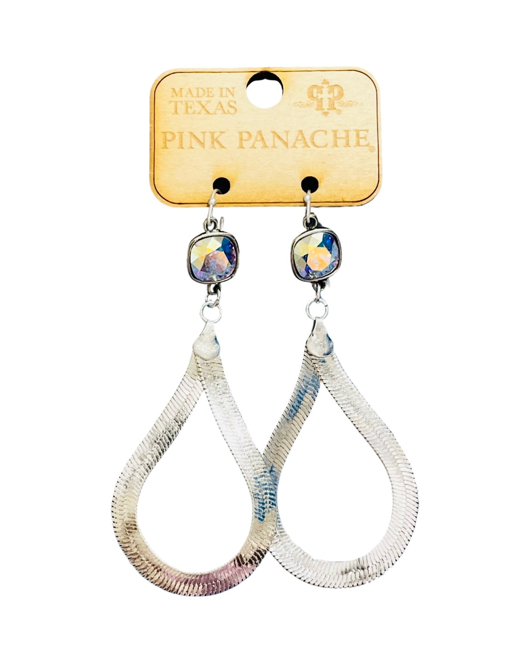 Silver snake chain teardrop earring, Austrian crystal