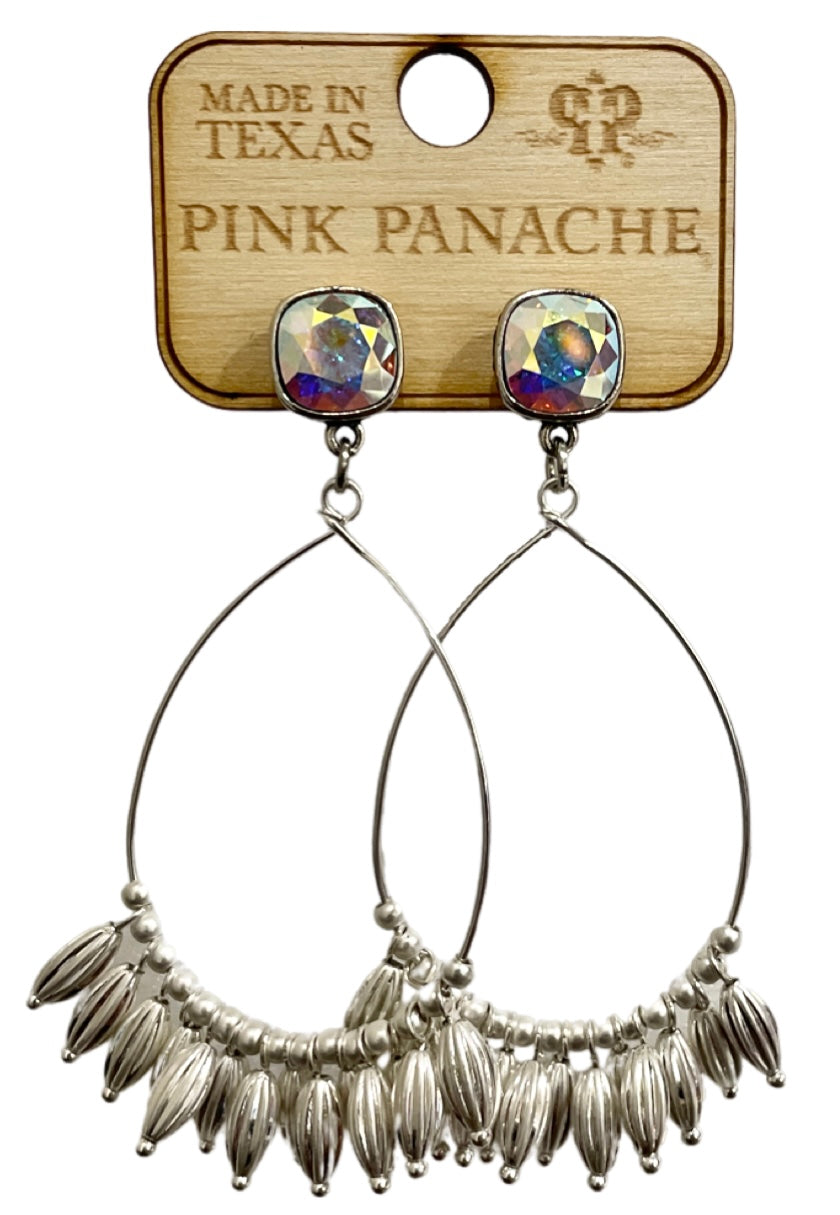 Fluted bead fringe teardrop earring with Austrian crystal
