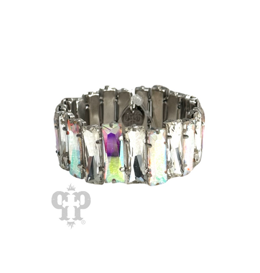 Iridescent mix rectangle rhinestone stretch bracelet