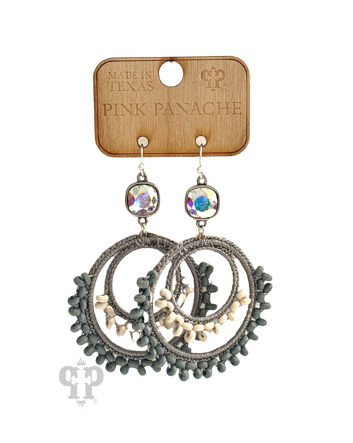 Macrame woven double circle earring with Austrian crystal