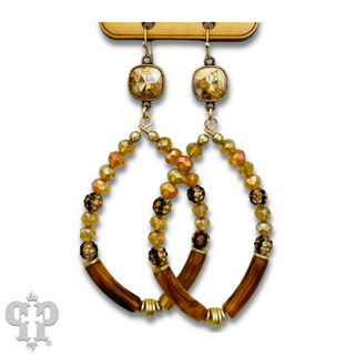 Diamond teardrop bamboo tube bead earring with Austrian crystal