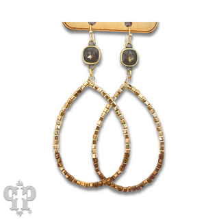 Square cube bead teardrop earring with Austrian crystal