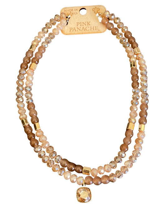 Double strand necklace with mixed beads and Austrian crystal