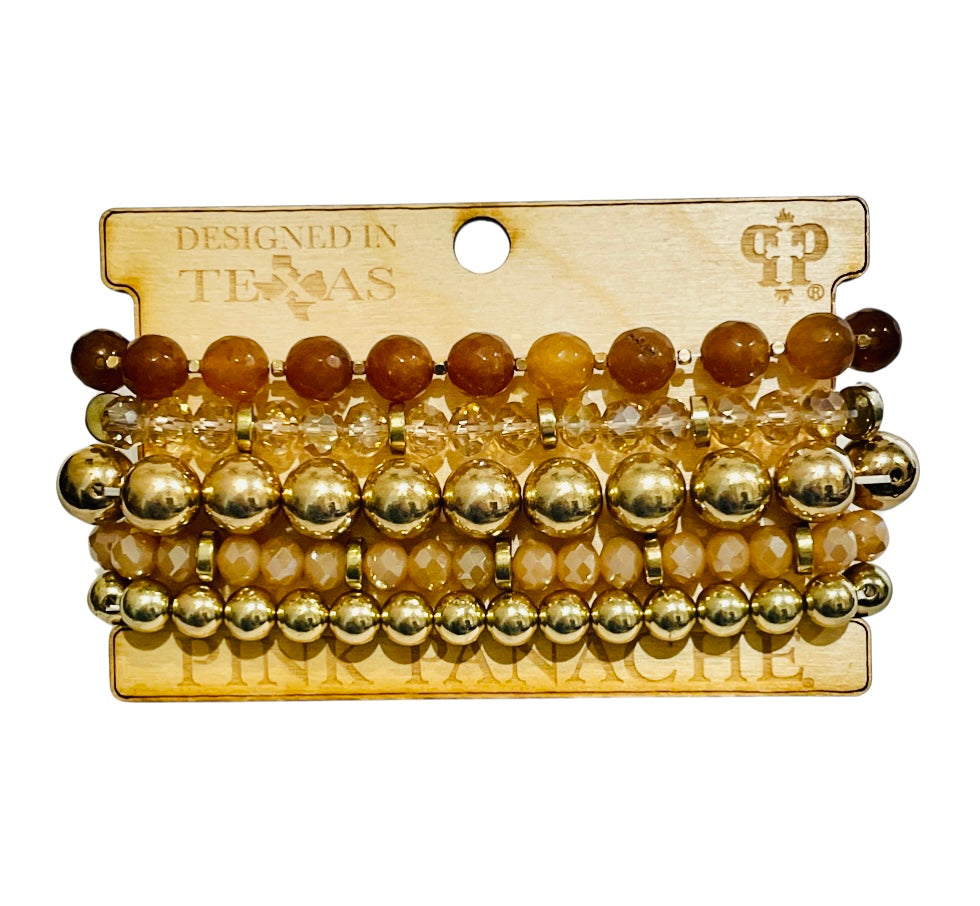 Brown and gold bead curvy fit bracelet set