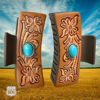 Western tooled and stone hair clip