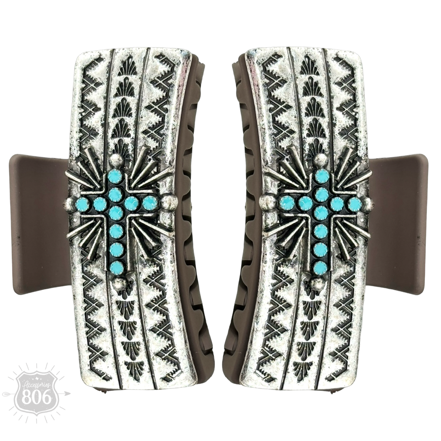 Western turquoise cross hair clip