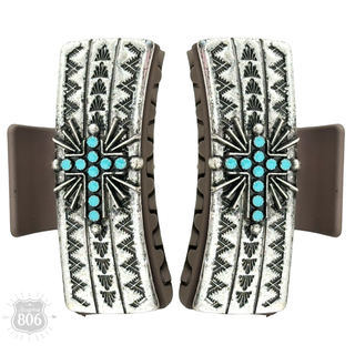 Western turquoise cross hair clip