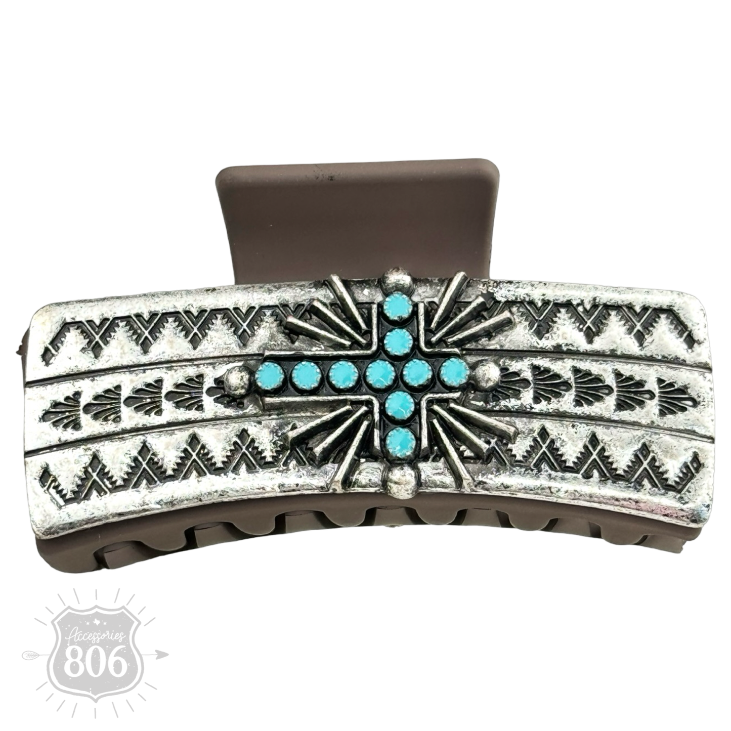 Western turquoise cross hair clip