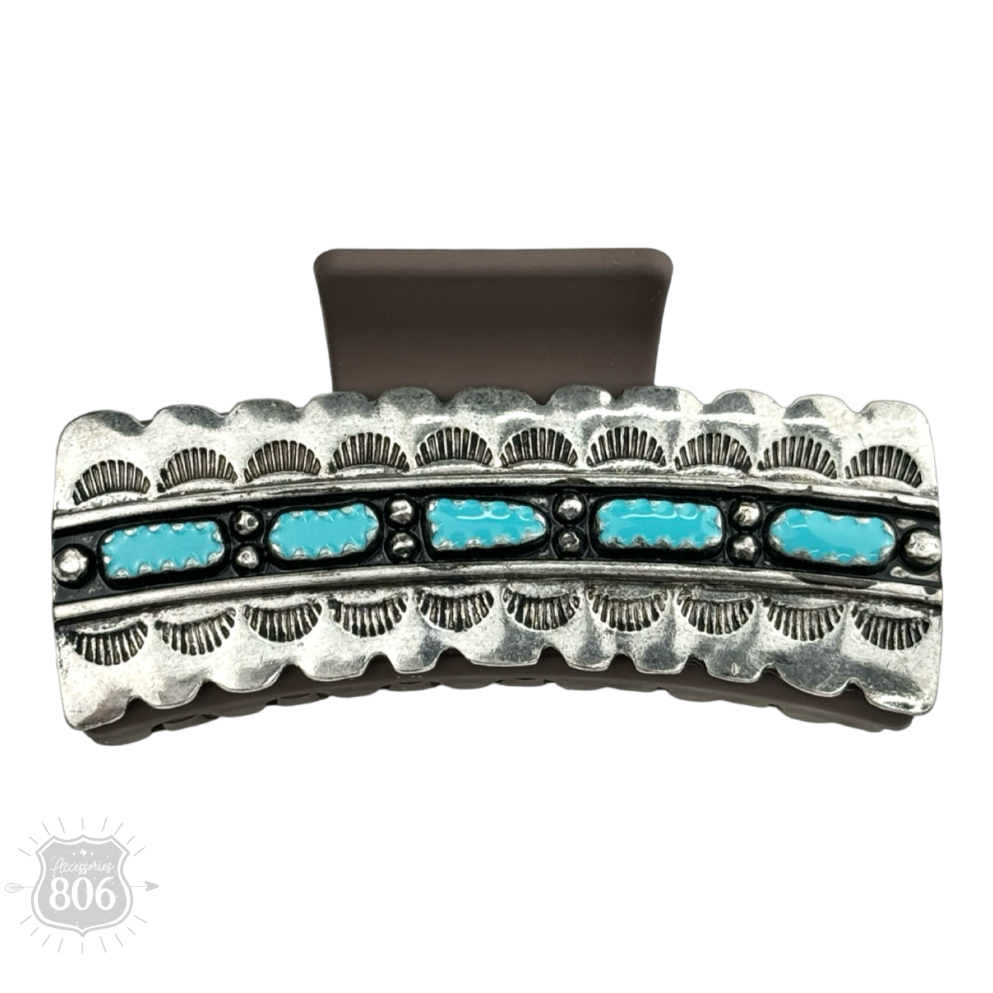 Western silver and turquoise tone cabochons hair clip