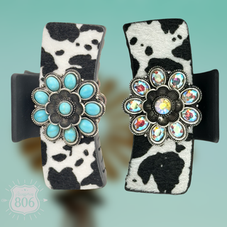 Western cow print concho hair clip