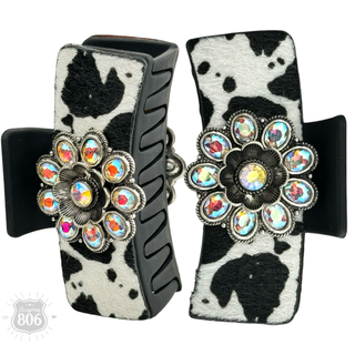 Western cow print concho hair clip