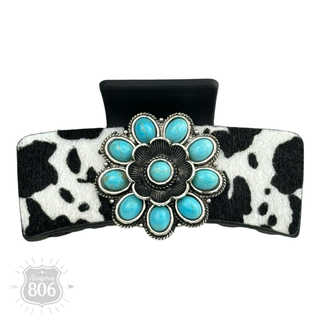 Western cow print concho hair clip