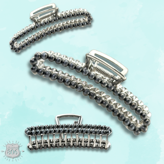 Large silver bead rectangle hair clip