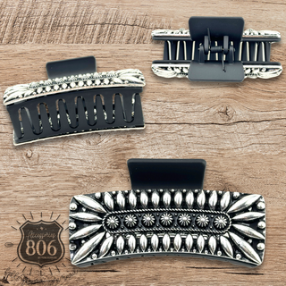 Silver beaded western style hair claw