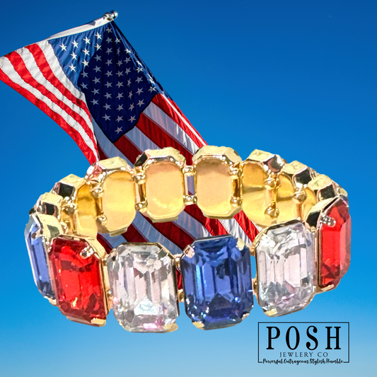 Patriotic rectangle rhinestone bracelet