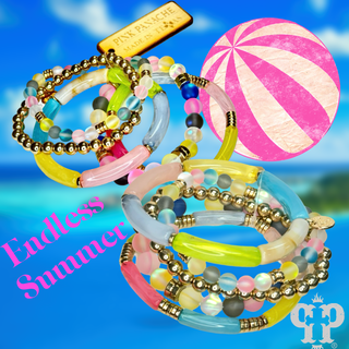 Multi-color round and bamboo bead bracelet set