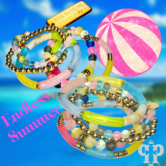 Multi-color round and bamboo bead bracelet set