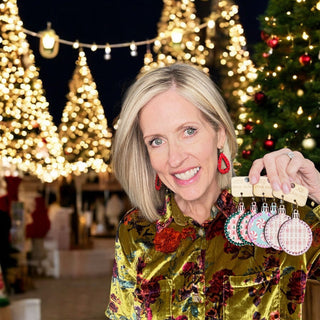 Christmas print ornament earring with Austrian crystals