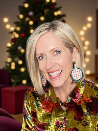 Christmas print ornament earring with Austrian crystals