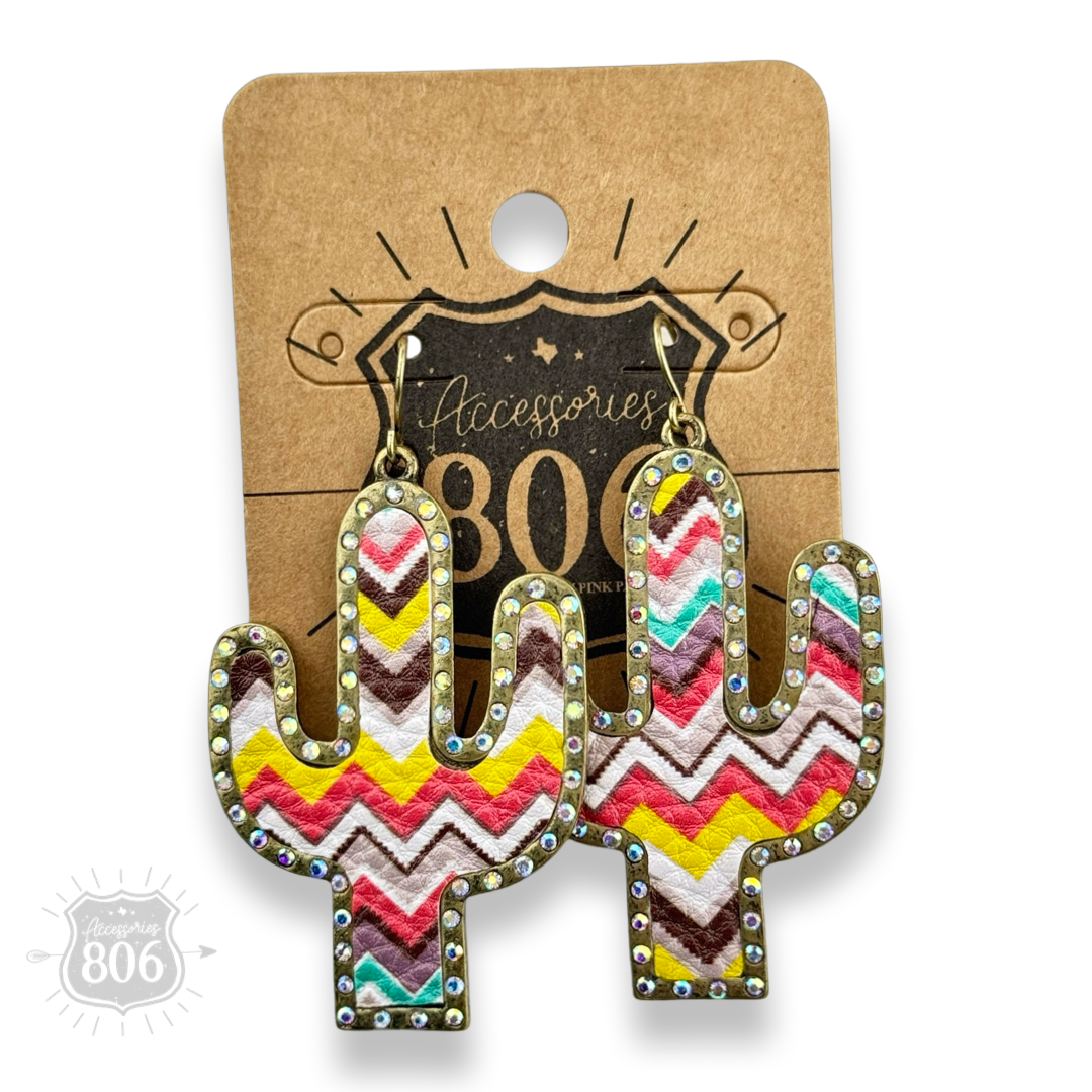 Multi-color zig zag cactus earring, last call