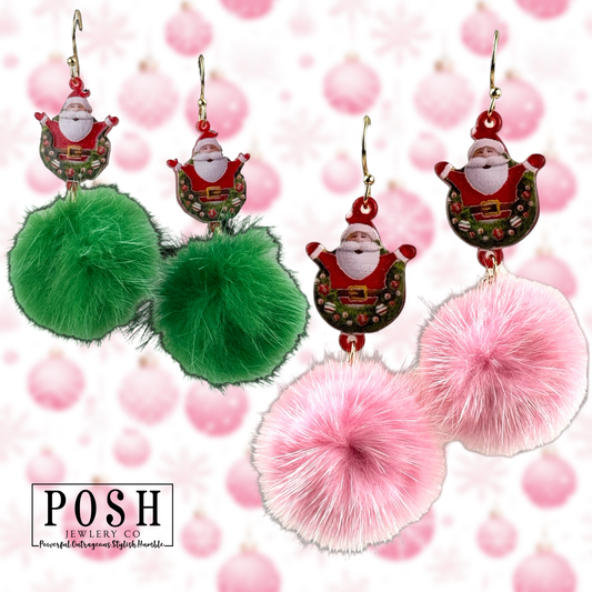 Santa pom-pom earring