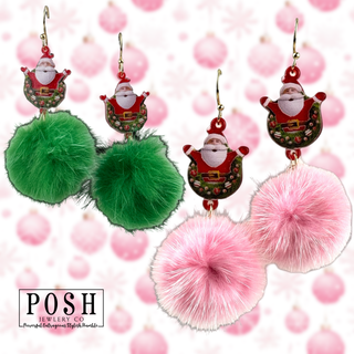 Santa pom-pom earring