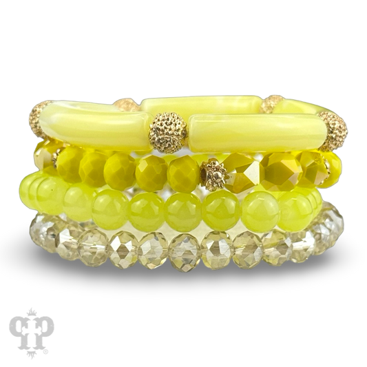 Yellow mix bead bracelet set