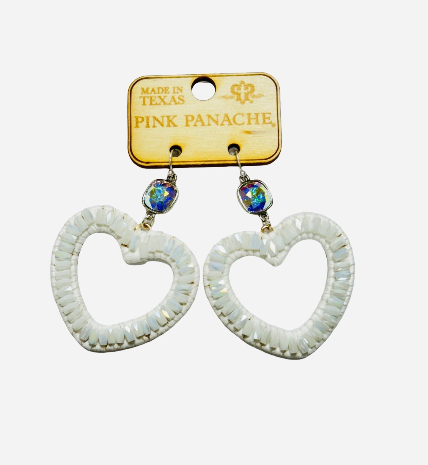 Raffia and bead heart earring, Austrian crystal