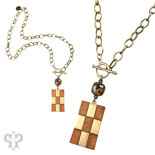 Checkerboard pattern pendant necklace with Austrian crystal