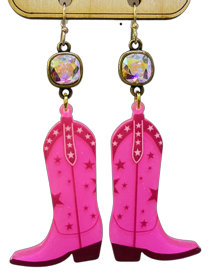 Pink cowboy boot earring, Austrian crystal