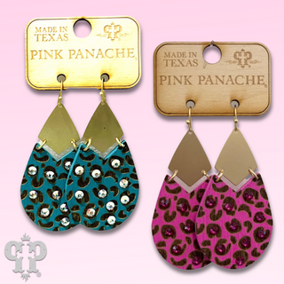 Animal print wood teardrop earring, Austrian crystal
