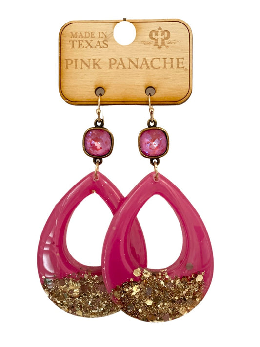 Fuchsia acrylic teardrop earring, Austrian crystal