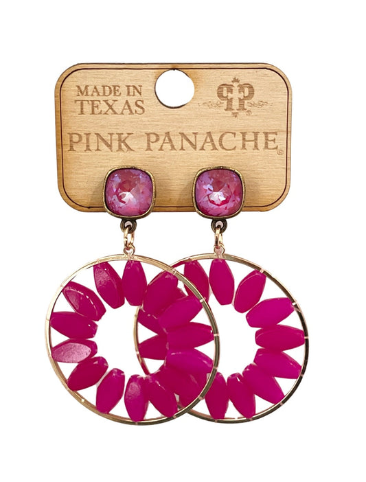 Fuchsia bead circle earring, Austrian crystal