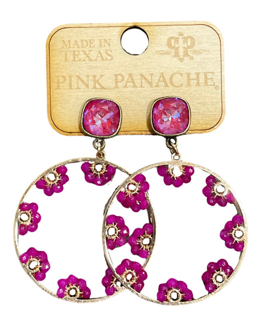 Fuchsia flower bead earring, Austrian crystal