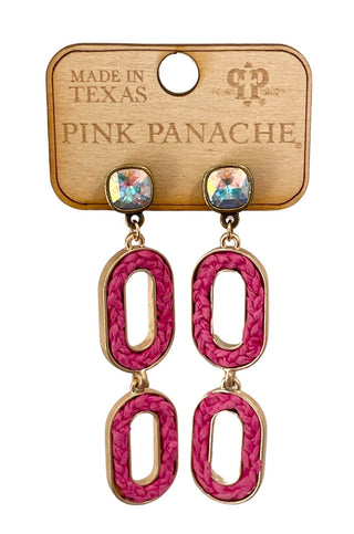 Raffia filled double oval earring with Austrian crystal, last call