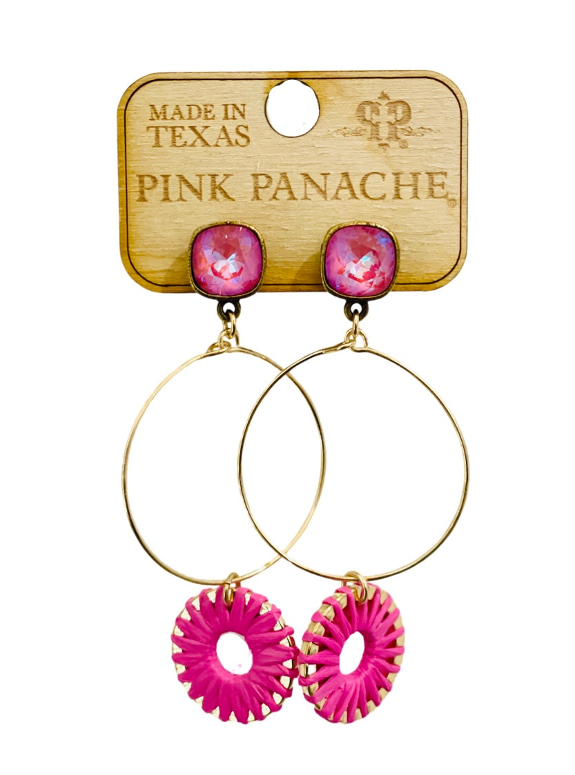 Fuchsia woven circle earring, Austrian crystal