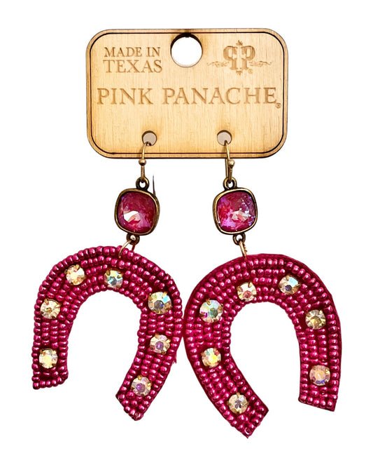 Fuchsia horseshoe earring, Austrian crystal