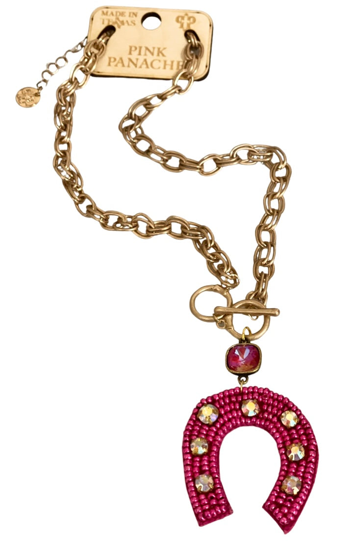 Seed bead horseshoe necklace with rhinestones and Austrian crystal