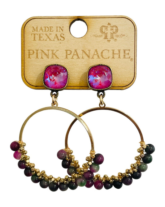 Jasper bead wrapped circle earring with Austrian crystal