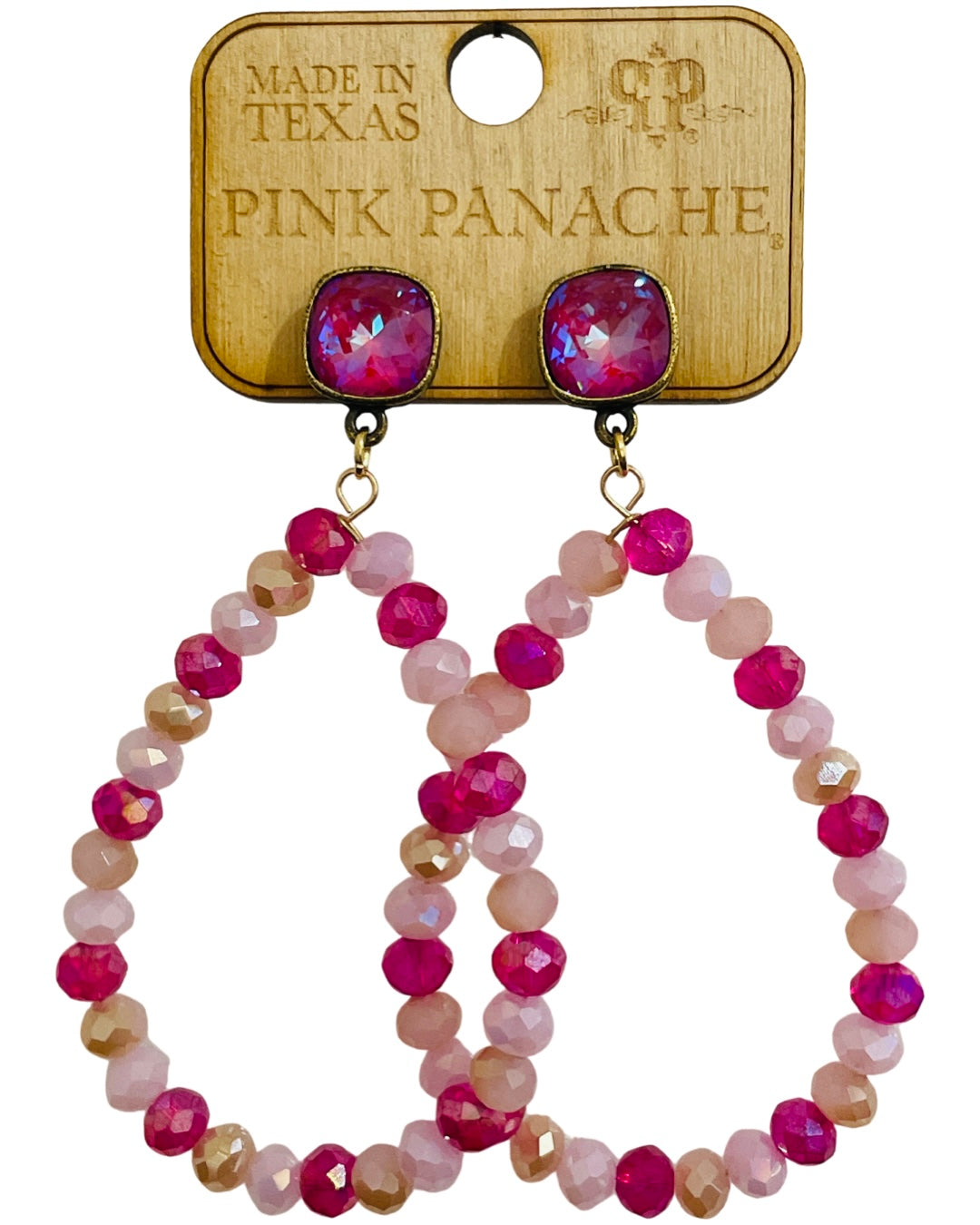 Fuchsia bead teardrop earring, Austrian crystal