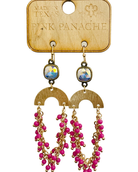 Linked bead fringe arch earring with Austrian crystal