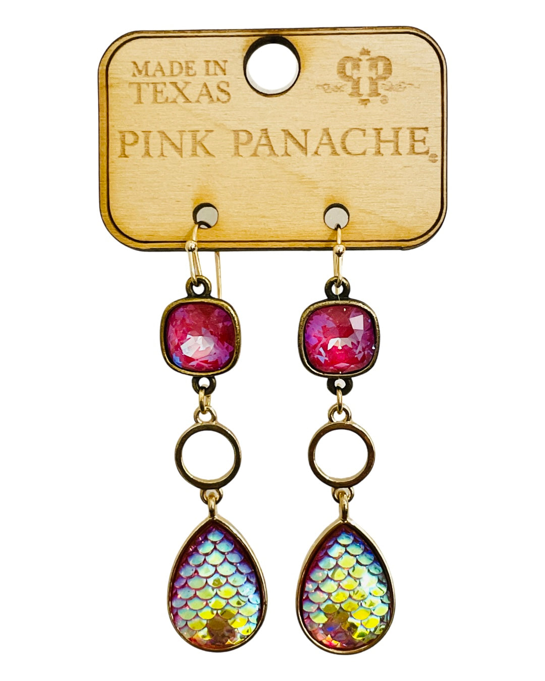 Fuchsia and rainbow teardrop earring, Austrian crystal