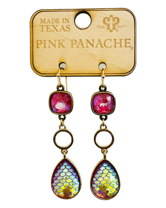 Fuchsia and rainbow teardrop earring, Austrian crystal