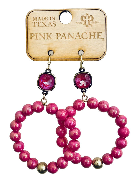 Fuchsia round bead earring, Austrian crystal