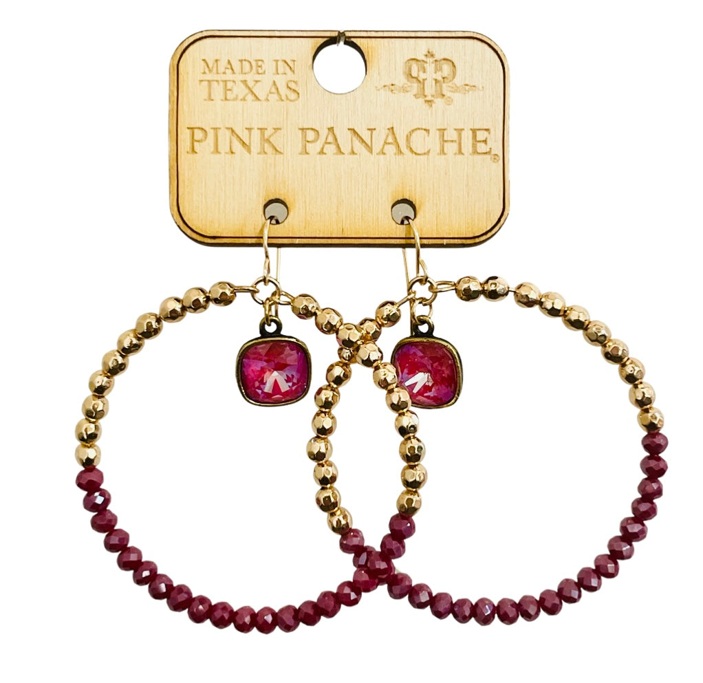 Fuchsia and gold circle earring, Austrian crystal