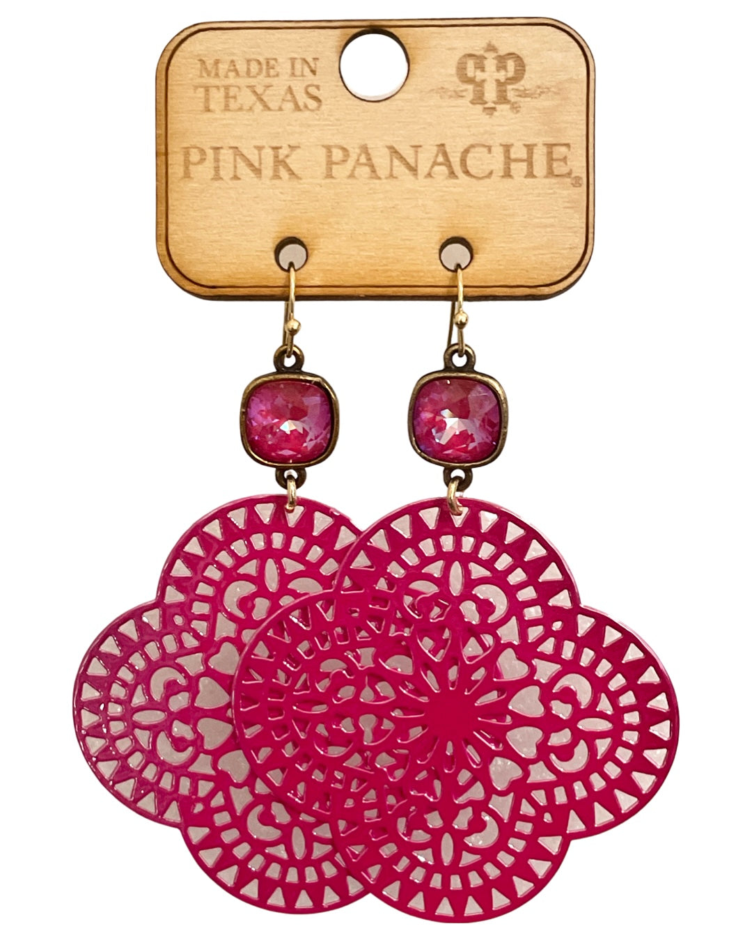 Fuchsia lace clover earring, Austrian crystal