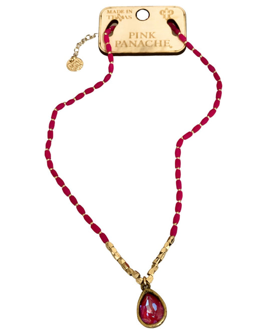 Rice bead necklace with teardrop Austrian crystal