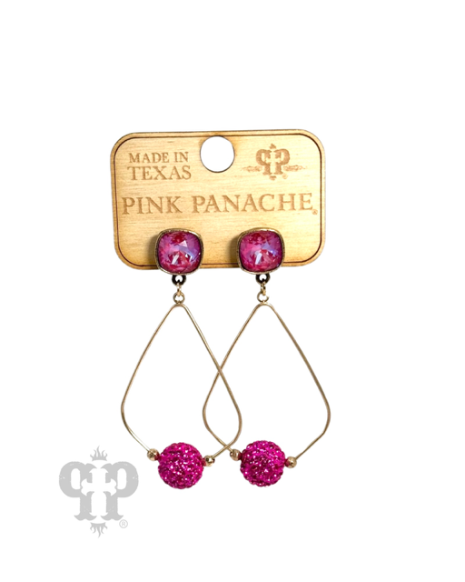 Fuchsia rhinestone bead teardrop earring, Austrian crystal