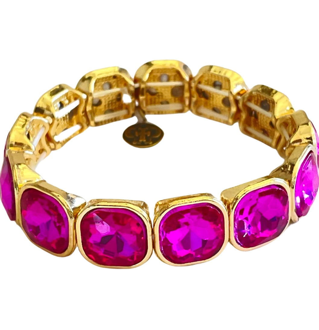 Fuchsia square rhinestone bracelet