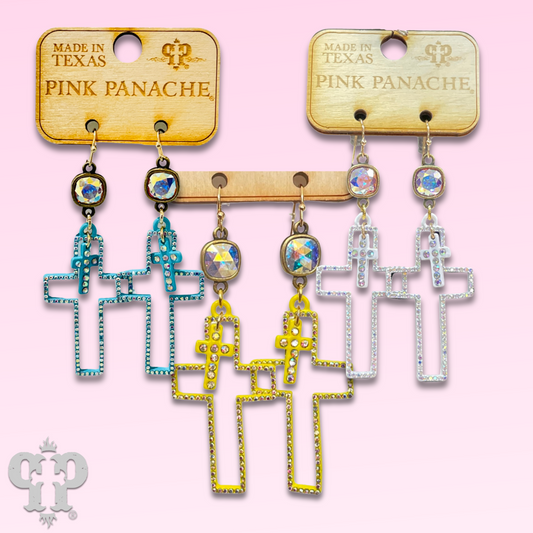 Double rhinetone cross earring with Austrian crystal, last call